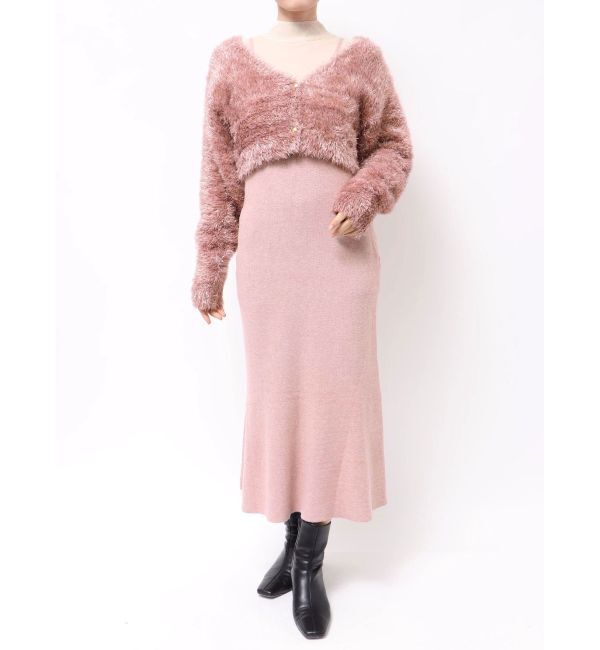 LAGUNAMOON「ラメフェザーカーデセットニットワンピース」|ワンピース|