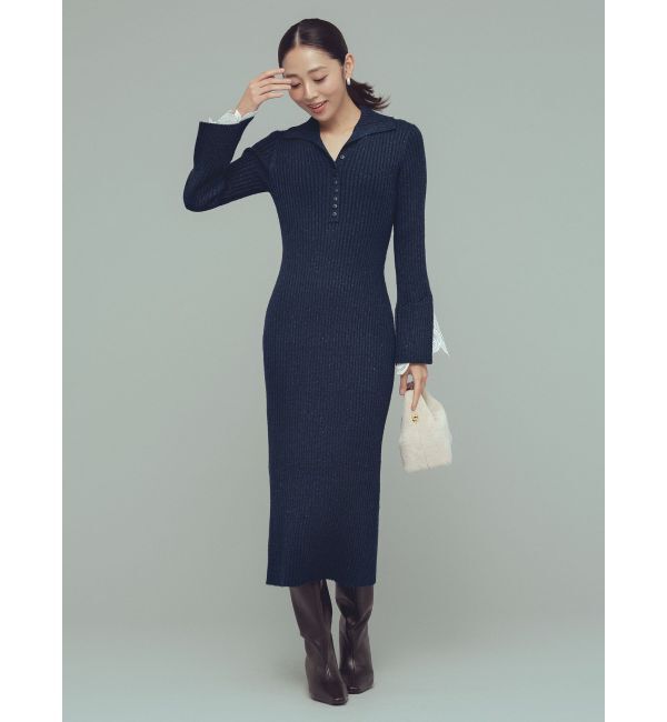 LAGUNAMOON「ラメブレンドレースカフスニットワンピース」|ワンピース|