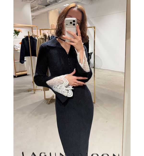 LAGUNAMOON「ラメブレンドレースカフスニットワンピース」|ワンピース|