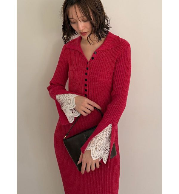 LAGUNAMOON「ラメブレンドレースカフスニットワンピース」|ワンピース|