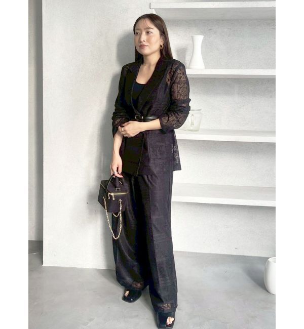 LAGUNAMOON「タイルパターンレースダブルジャケット」|テーラードジャケット|