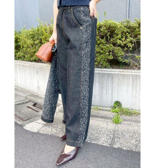 LAGUNAMOON「ハイウエストラインディティールデニムパンツ」|デニム|ブラック