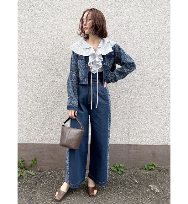 LAGUNAMOON「ハイウエストラインディティールデニムパンツ」|デニム|ブルー