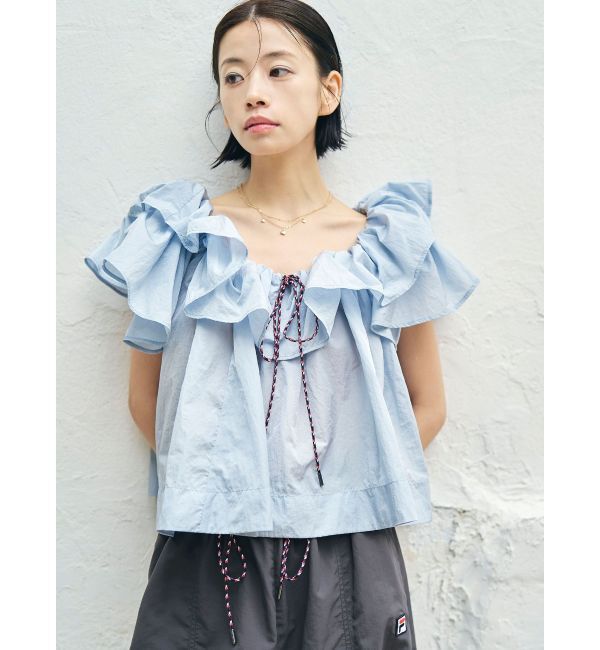 LAGUNAMOON「【FILA別注】フリルオフショルブラウス」|シャツ・ブラウス|