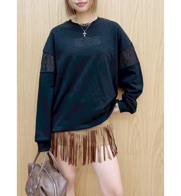 EVRIS「レースEmbroideryスウェットトップス」|スウェット・ジャージ|ブラック