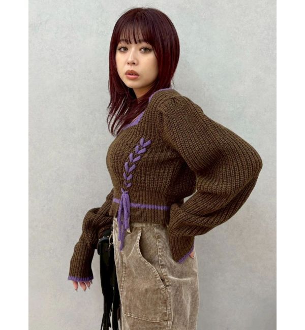 EVRIS「メランジバイカラーショートニットトップス」|ニット・セーター|