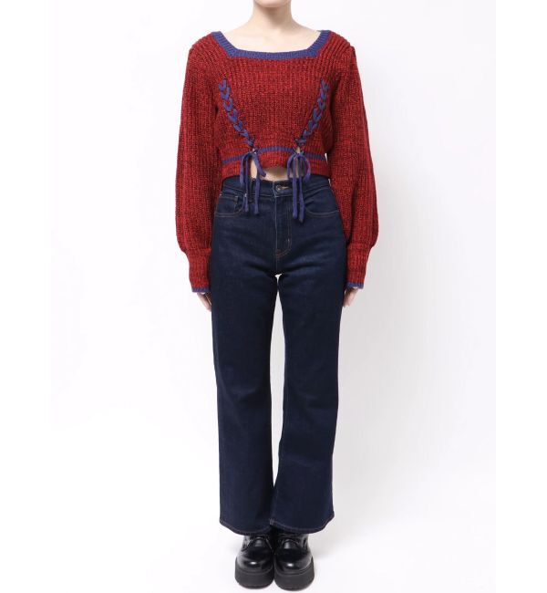 EVRIS「メランジバイカラーショートニットトップス」|ニット・セーター|