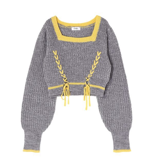 EVRIS「メランジバイカラーショートニットトップス」|ニット・セーター|