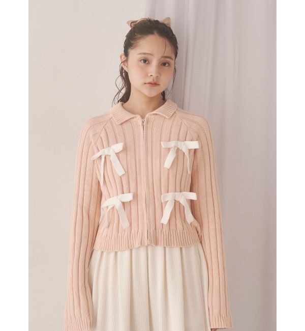 merry jenny「ribbon washed zip kinit」|カーディガン|