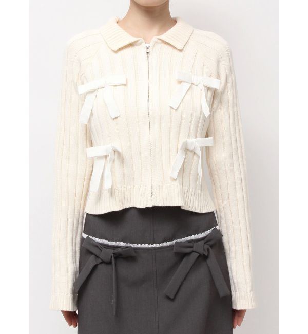 merry jenny「ribbon washed zip kinit」|カーディガン|