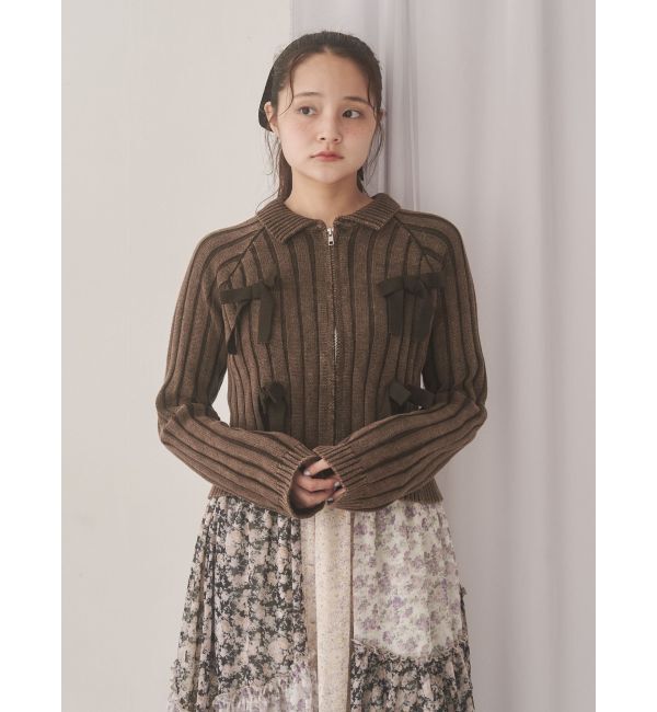 merry jenny「ribbon washed zip kinit」|カーディガン|