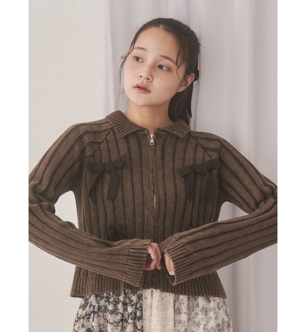 merry jenny「ribbon washed zip kinit」|カーディガン|