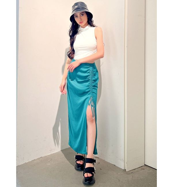 GYDA「ドロスト シャーリング スリットスカートライクショートパンツ」|スカート|