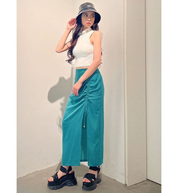 GYDA「ドロスト シャーリング スリットスカートライクショートパンツ」|スカート|