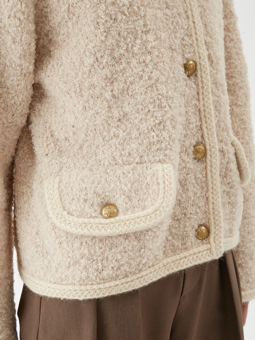 Mila Owen「金釦テディラメニットジャケット」|ノーカラージャケット|