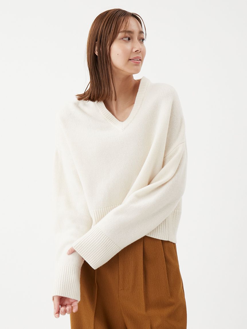 Mila Owen「ウールカシミヤ衿付きVネックニット」|ニット・セーター|