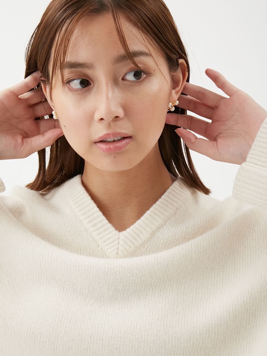 Mila Owen「ウールカシミヤ衿付きVネックニット」|ニット・セーター|