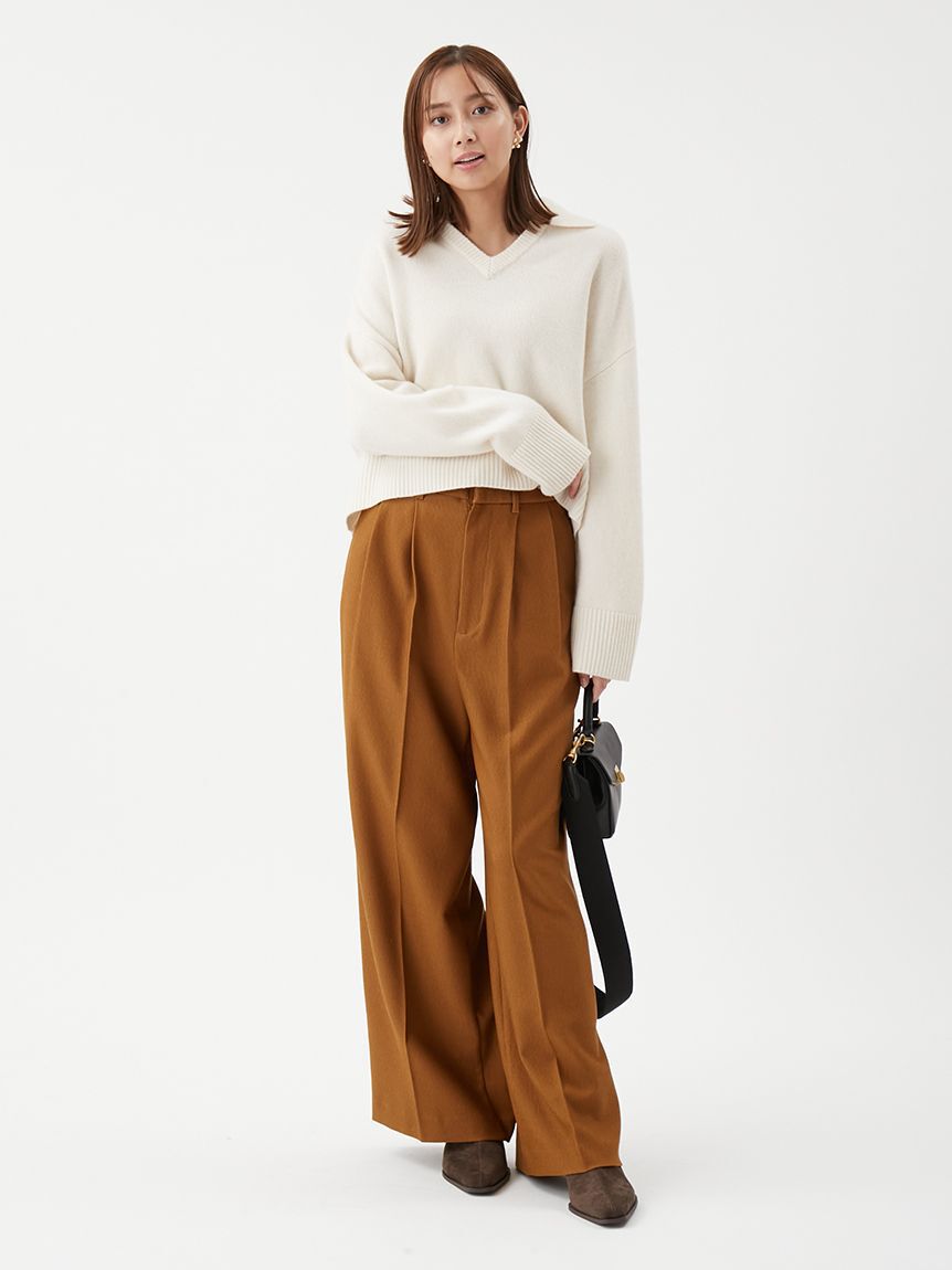 Mila Owen「ウールカシミヤ衿付きVネックニット」|ニット・セーター|