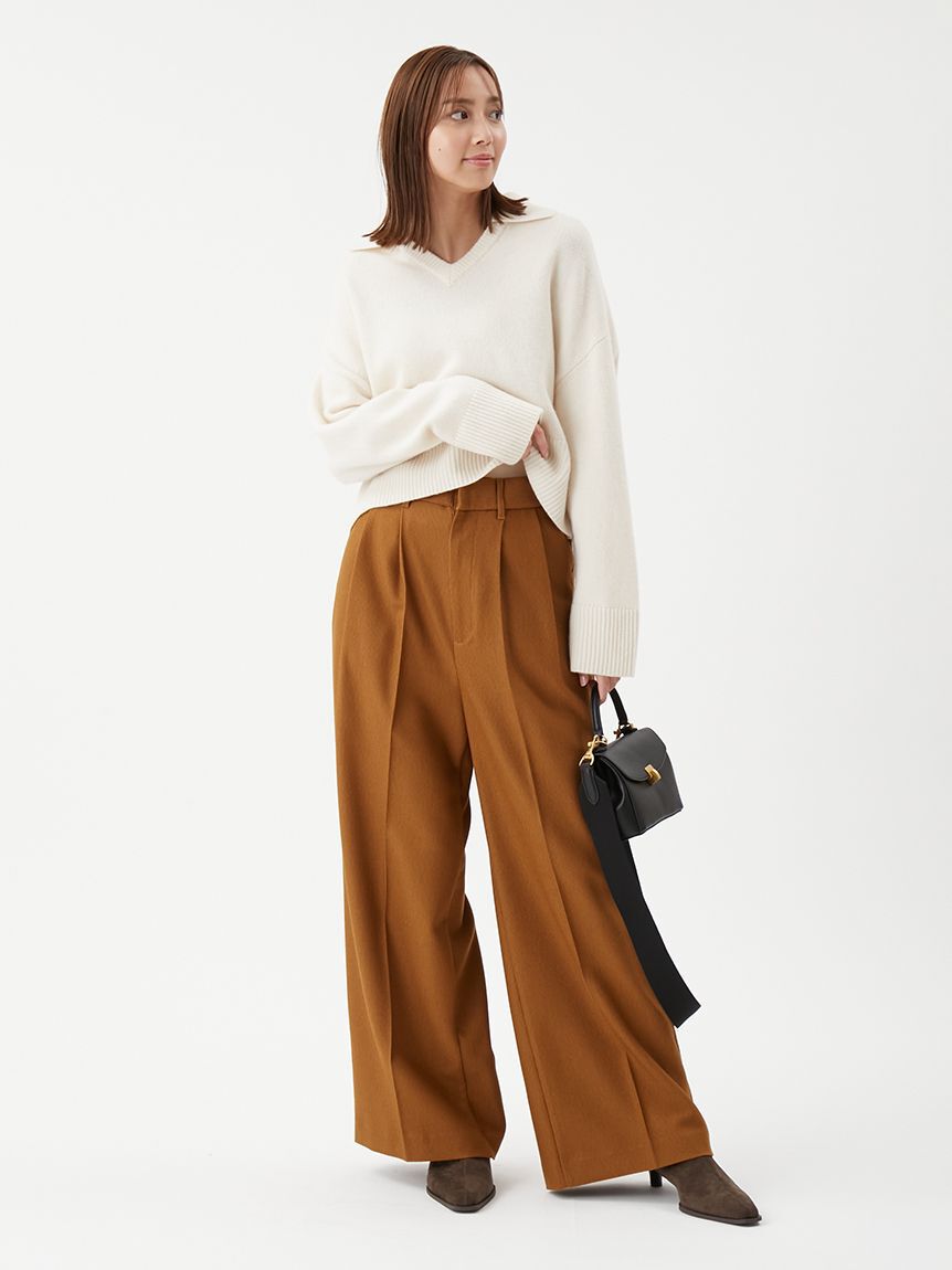 Mila Owen「ウールカシミヤ衿付きVネックニット」|ニット・セーター|