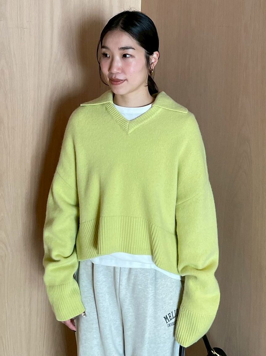 Mila Owen「ウールカシミヤ衿付きVネックニット」|ニット・セーター|