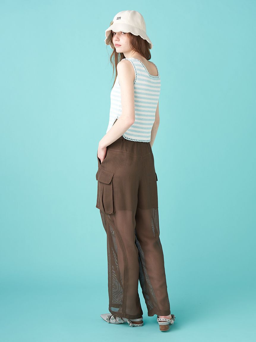 FURFUR「リボン刺繍ノースリーブボーダーニットトップス」|ニット・セーター|