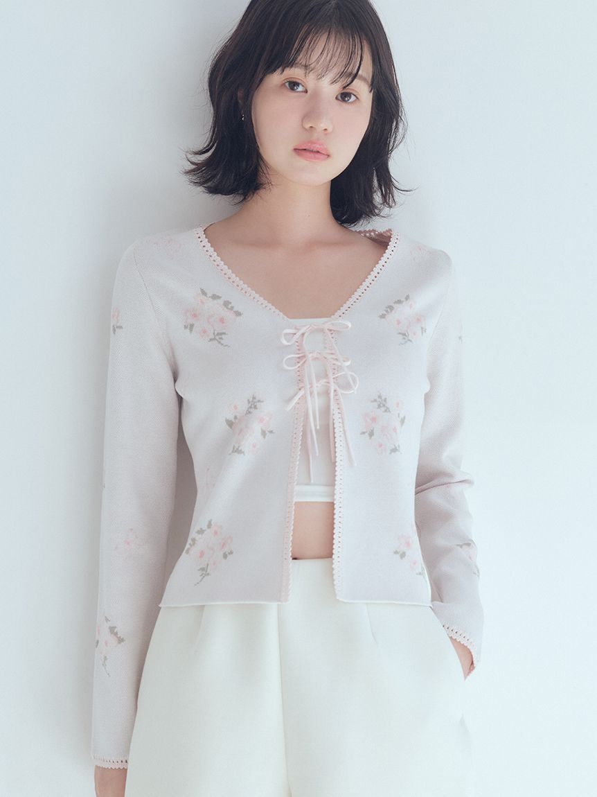 FURFUR「フラワーリボンジャガードカーディガン」|カーディガン|