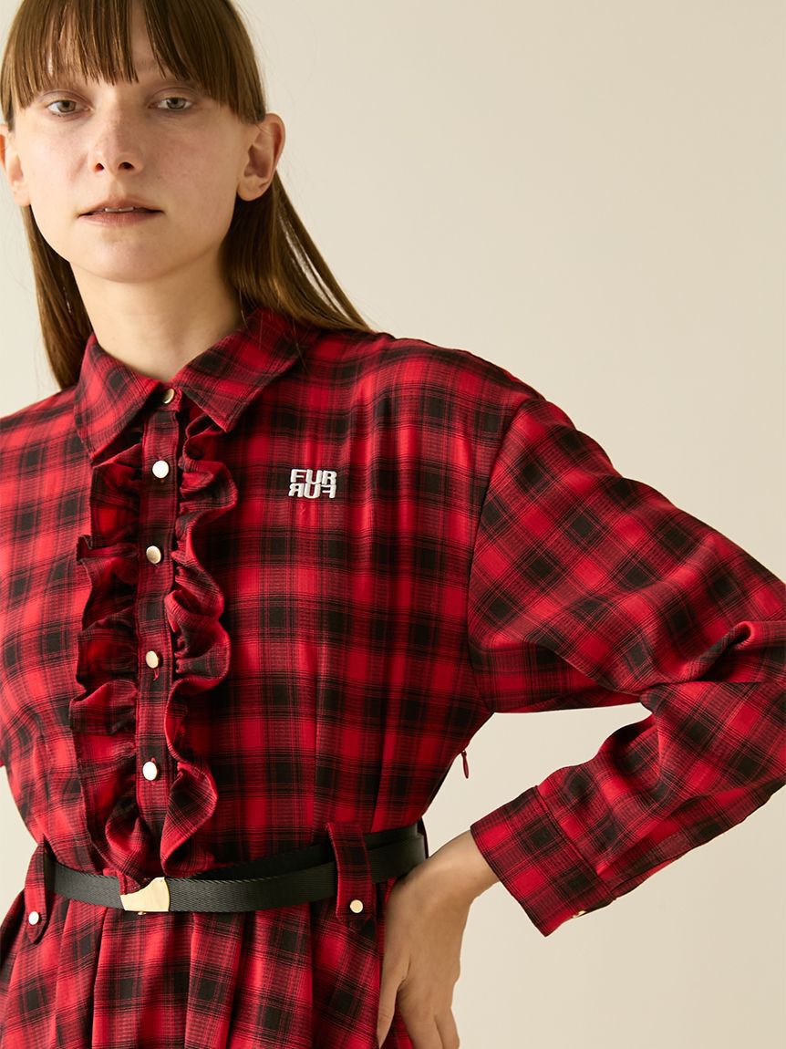 FURFUR「【限定サイズ】ベルト付きフリルシャツワンピース」|ワンピース|