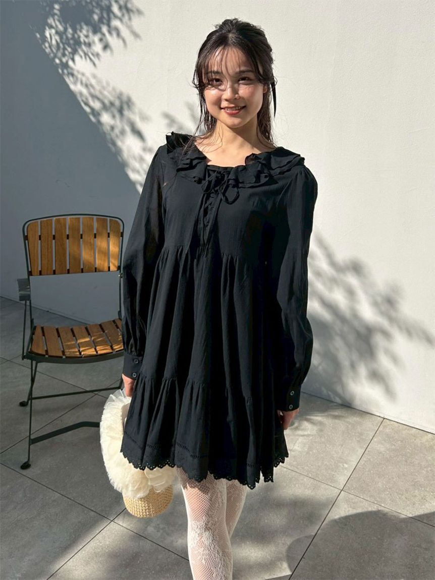 LILY BROWN「コットンレースミニワンピース」|ワンピース|BLK