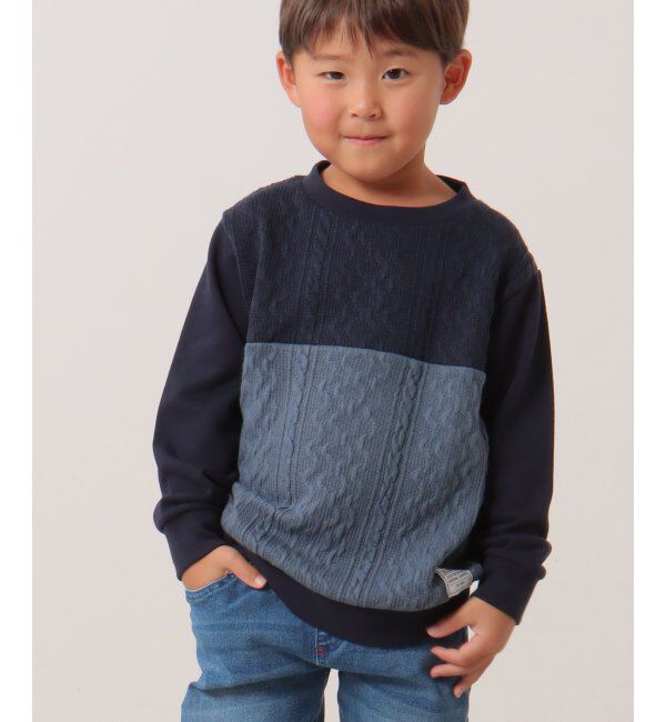 ikka kids「ケーブルニットソーブロックストレーナー（120~160cm）」|Tシャツ・カットソー|