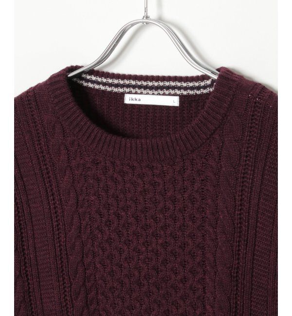 ikka「抗菌アランケーブルリサイクルニット」|プルオーバー|