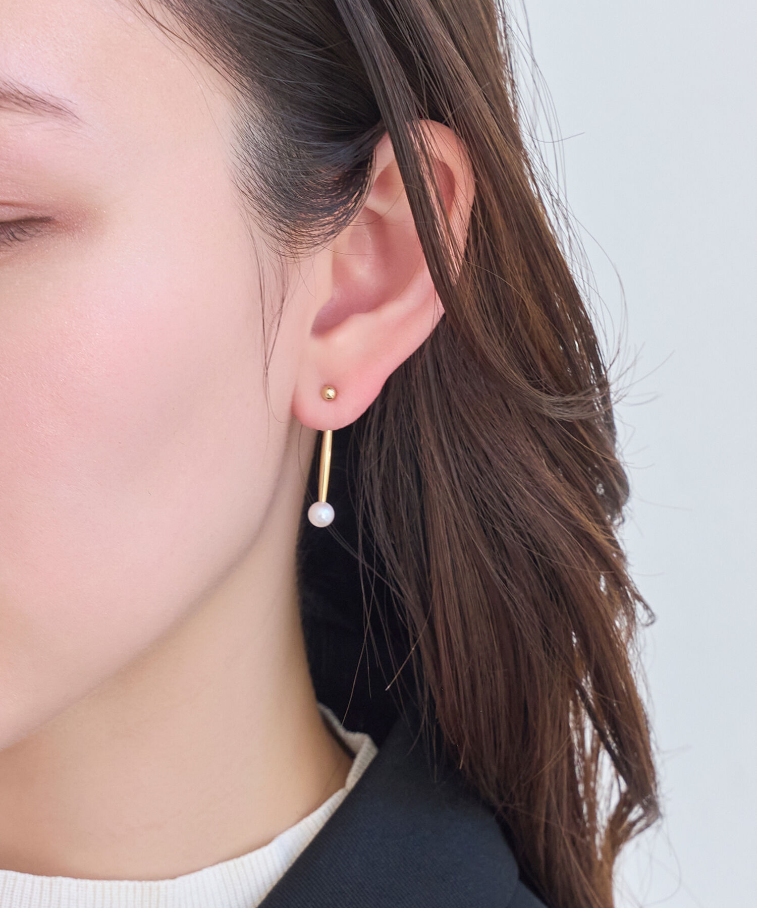 Phoebe「3wayロングメタルパールピアス」|ピアス|ゴールド