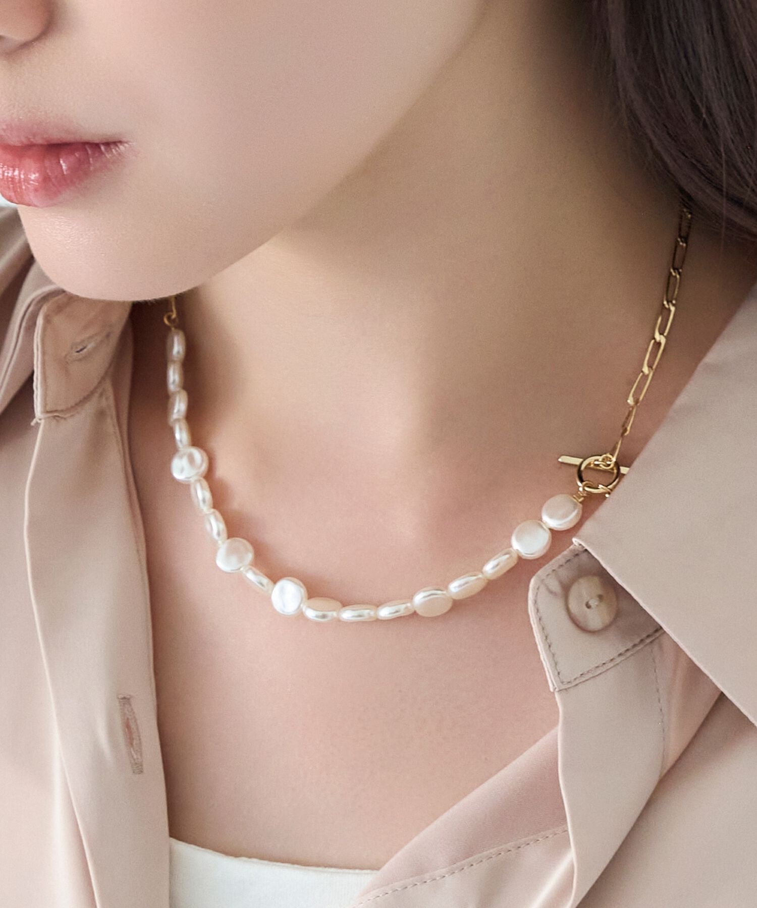 Phoebe「メタリックパールチョーカーネックレス/41cm」|ネックレス|