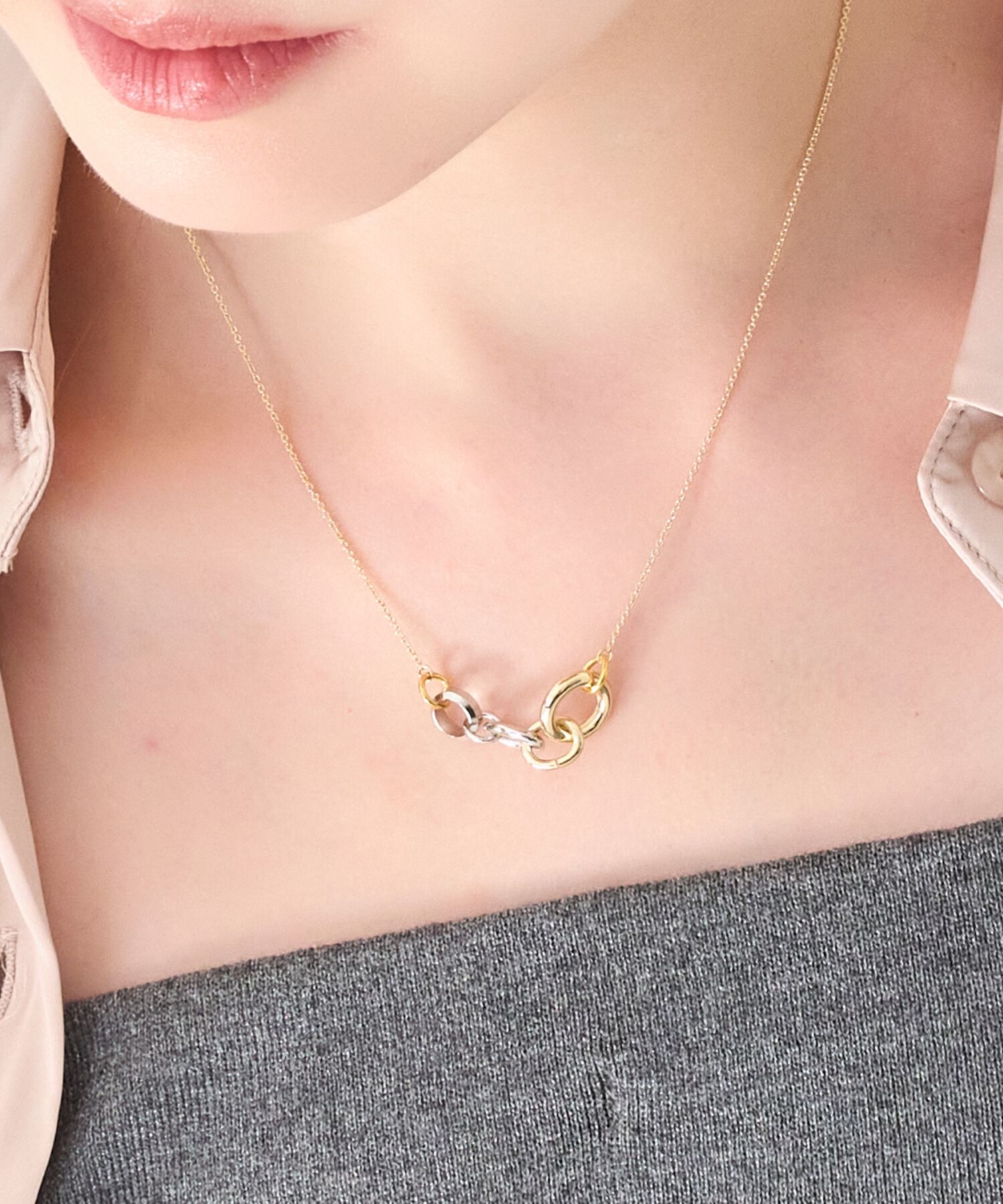  「【金属アレルギー対応】ミックスループメタルネックレス　ゴールド」|ネックレス|