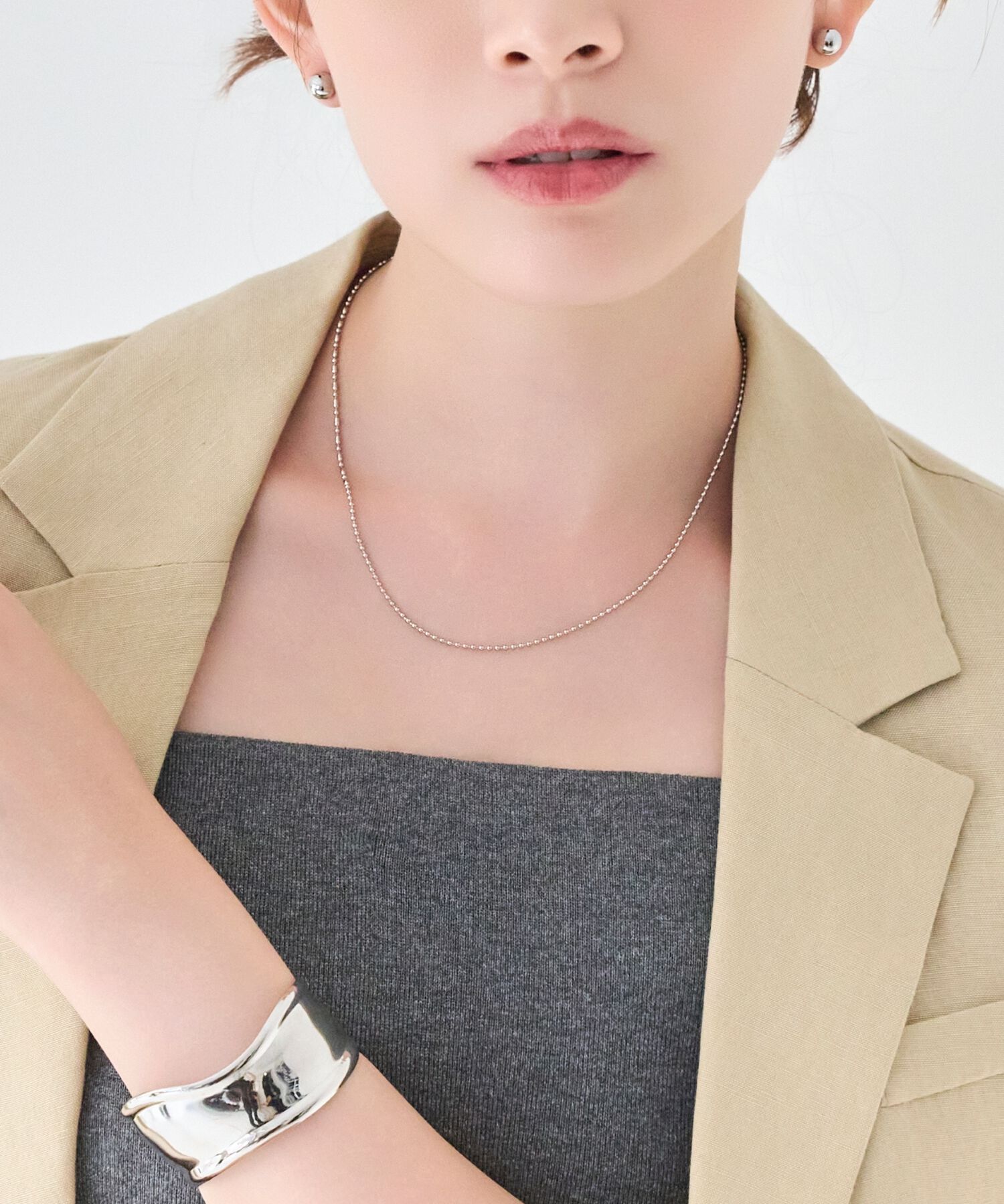  「【金属アレルギー対応】デザインボールチェーンネックレス　シルバー」|ネックレス|