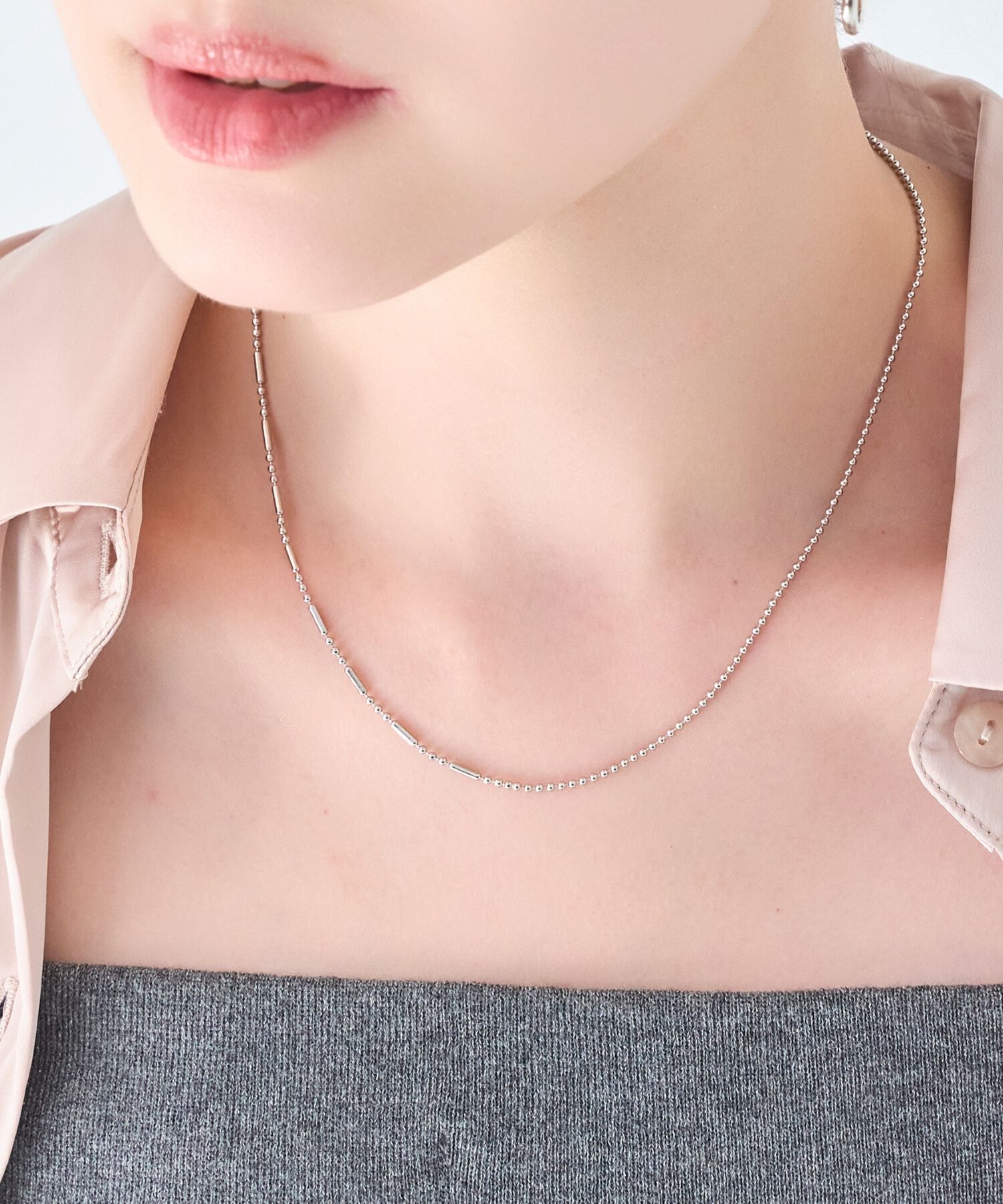  「【金属アレルギー対応】デザインボールチェーンネックレス　シルバー」|ネックレス|