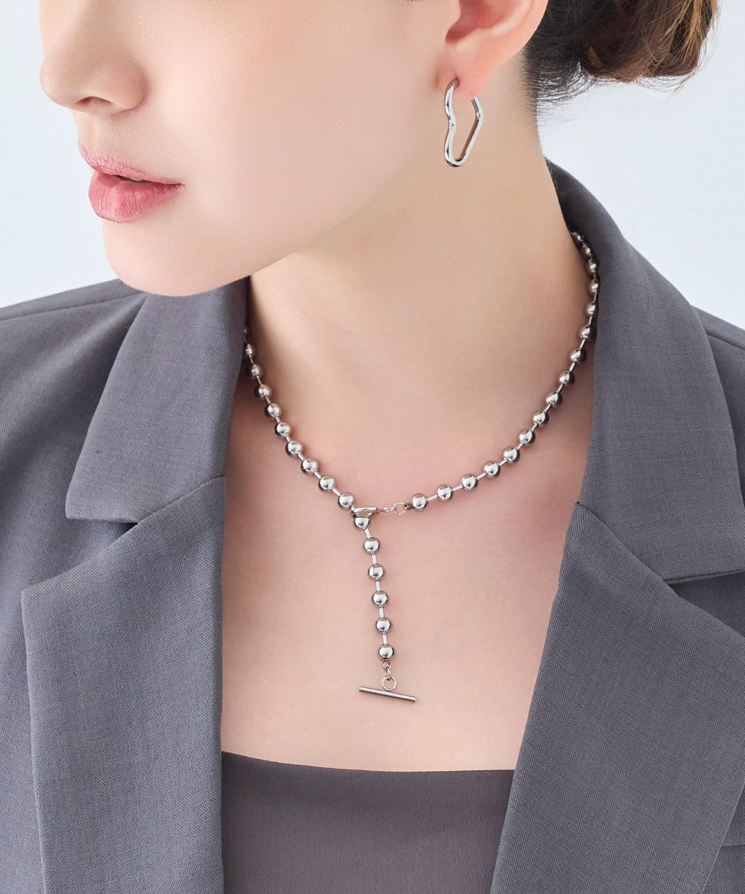 Phoebe「【金属アレルギー対応】ドットラインネックレス　シルバー/ステンレス」|ネックレス|