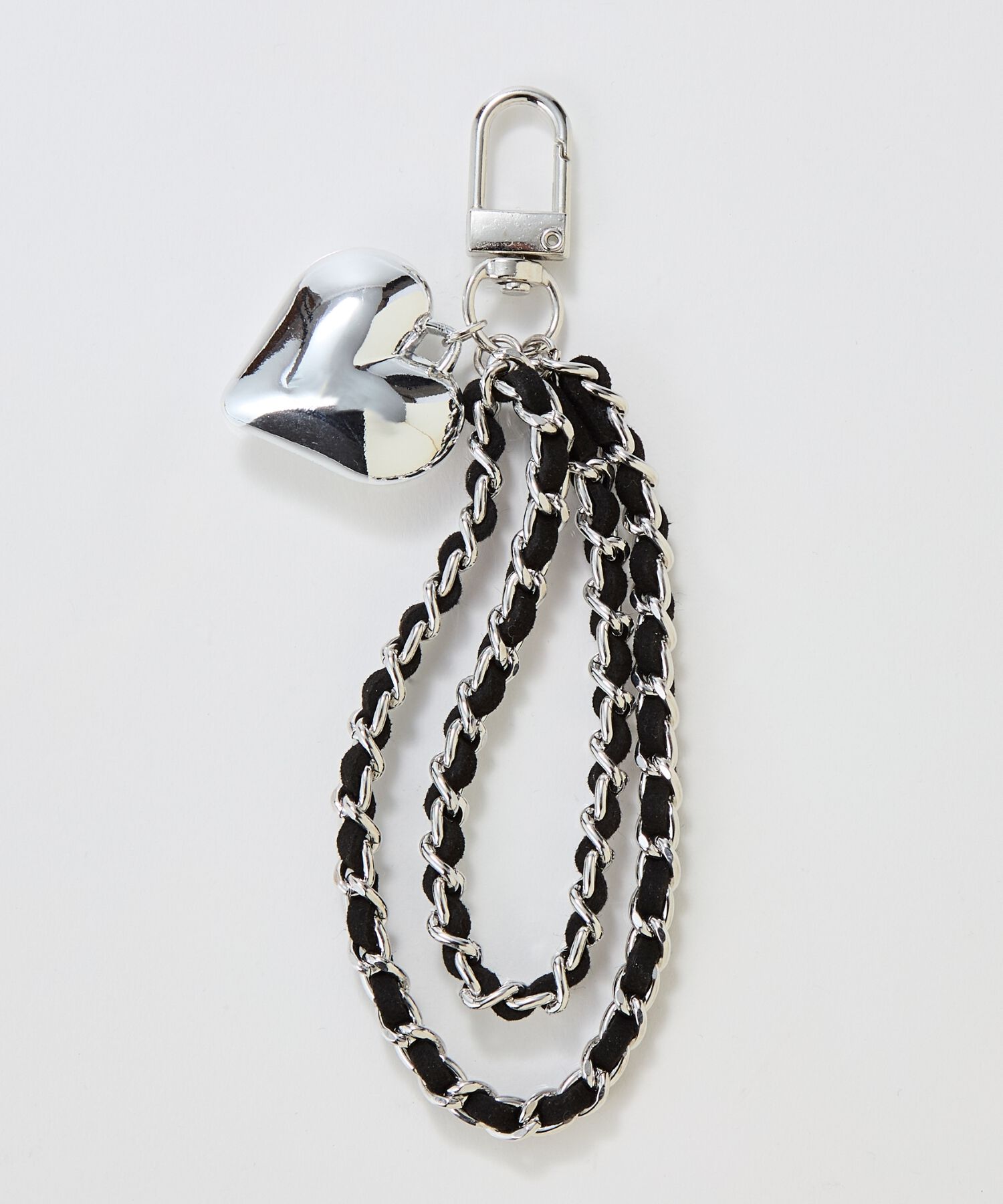 Phoebe「スウェードチェーンハートバッグチャーム　ブラック　シルバー」|チャーム・キーホルダー|ブラック