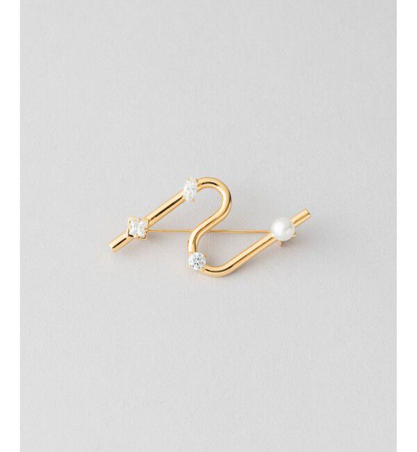 Jouete「ブローチ ジルコニア&times;パール」|その他|イエローゴールド