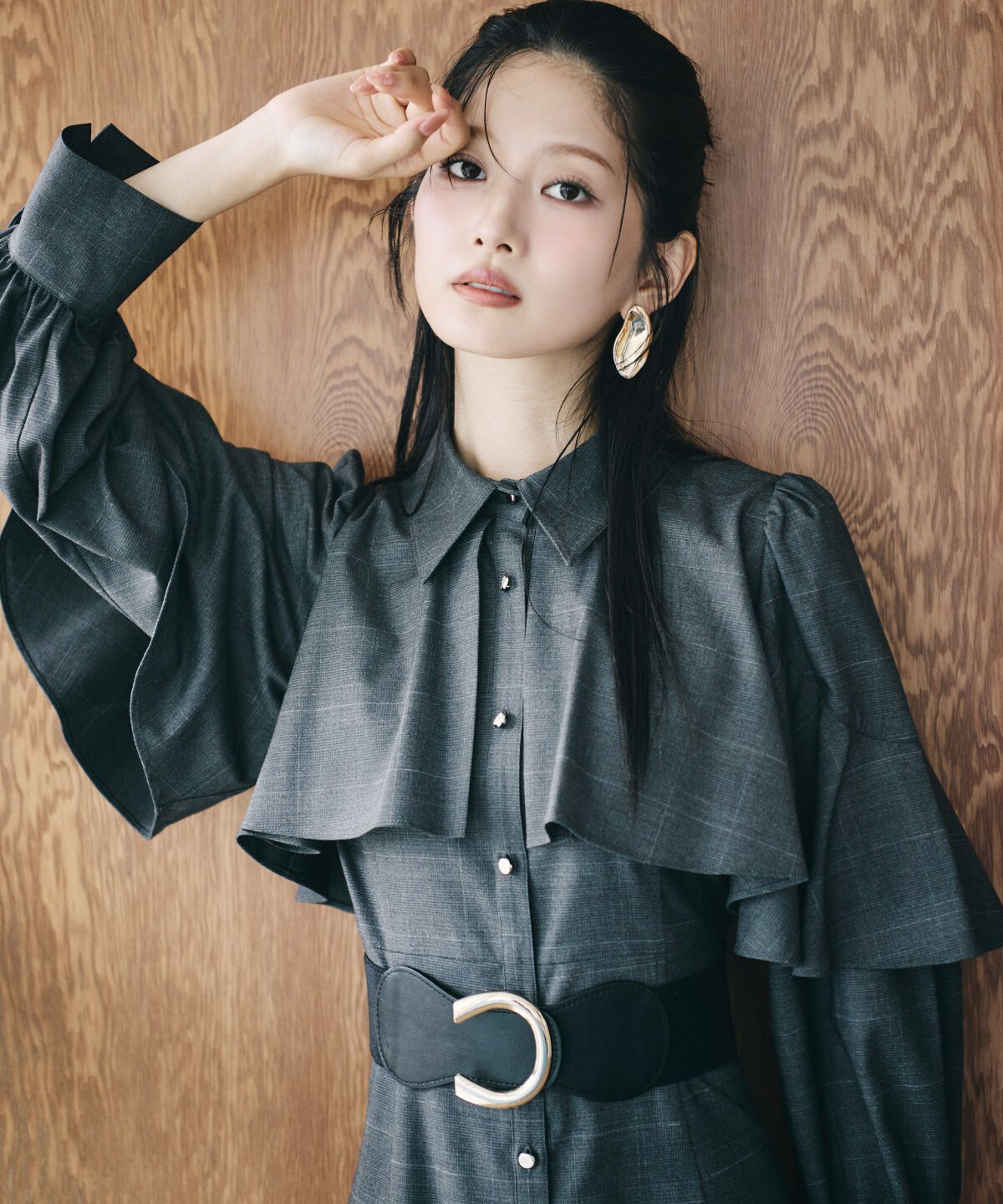 アンドクチュール「フロントフリルケープシャツワンピース」|ワンピース|