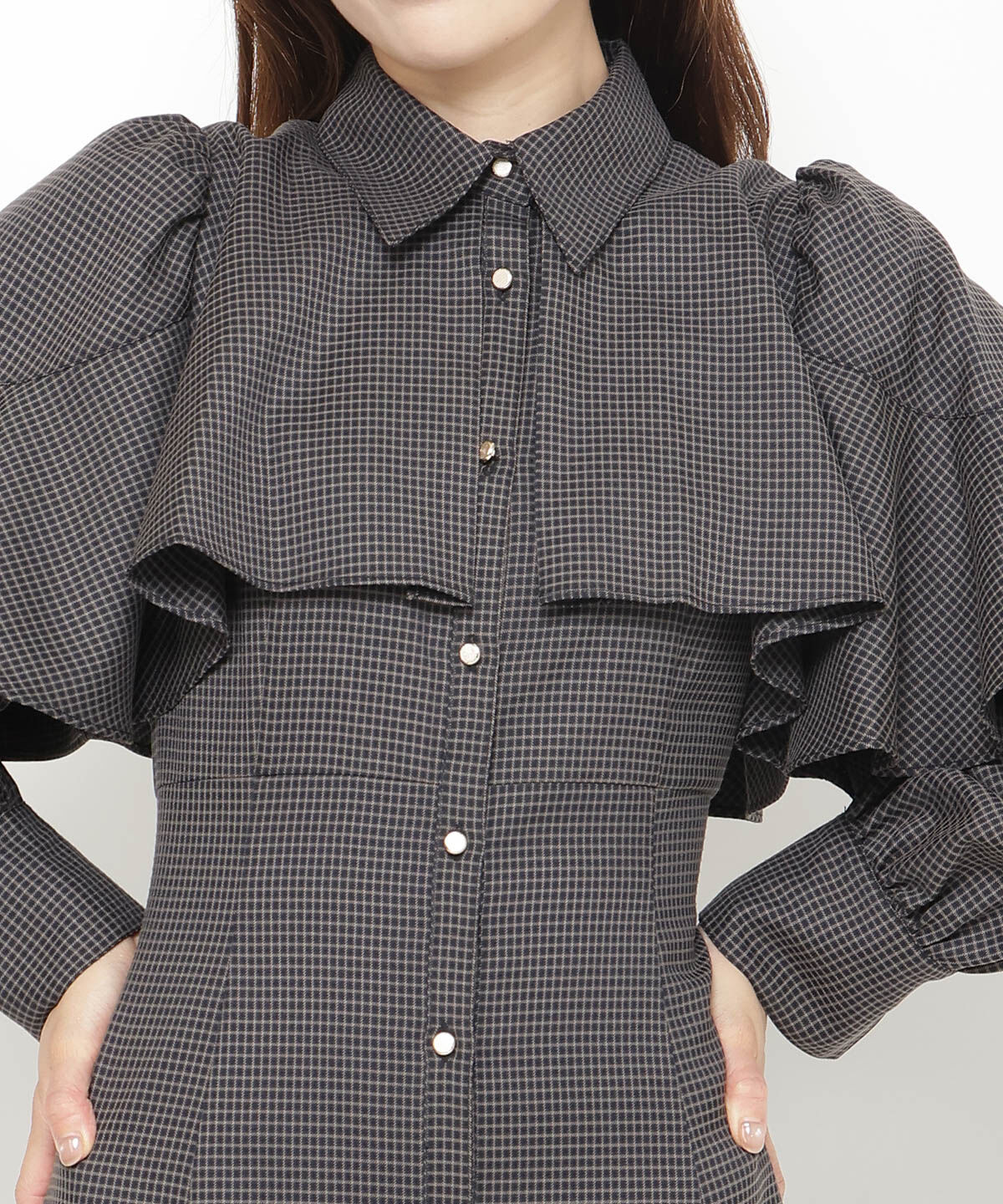 アンドクチュール「フロントフリルケープシャツワンピース」|ワンピース|