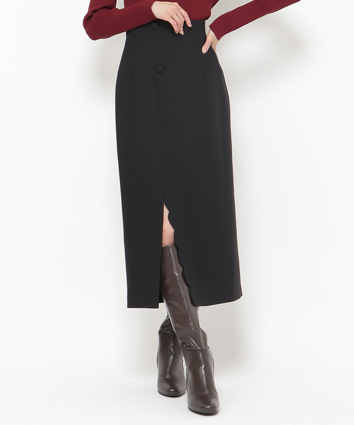 アンドクチュール「スカラップスリットタイトスカート」|タイト|