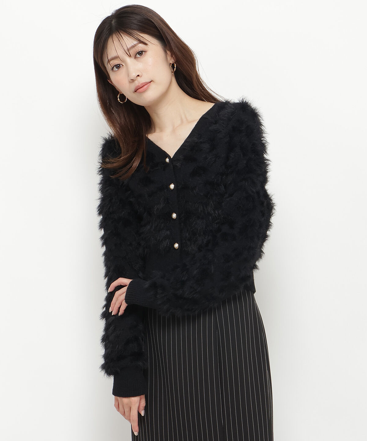 アンドクチュール「ポコポコフェザーカーデ」|カーディガン|ブラック