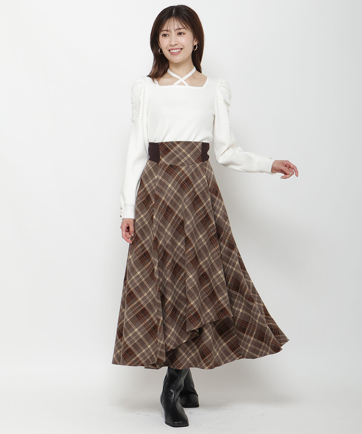 アンドクチュール「スクエアネック袖ギャザーラメプルオーバー」|ニット・セーター|