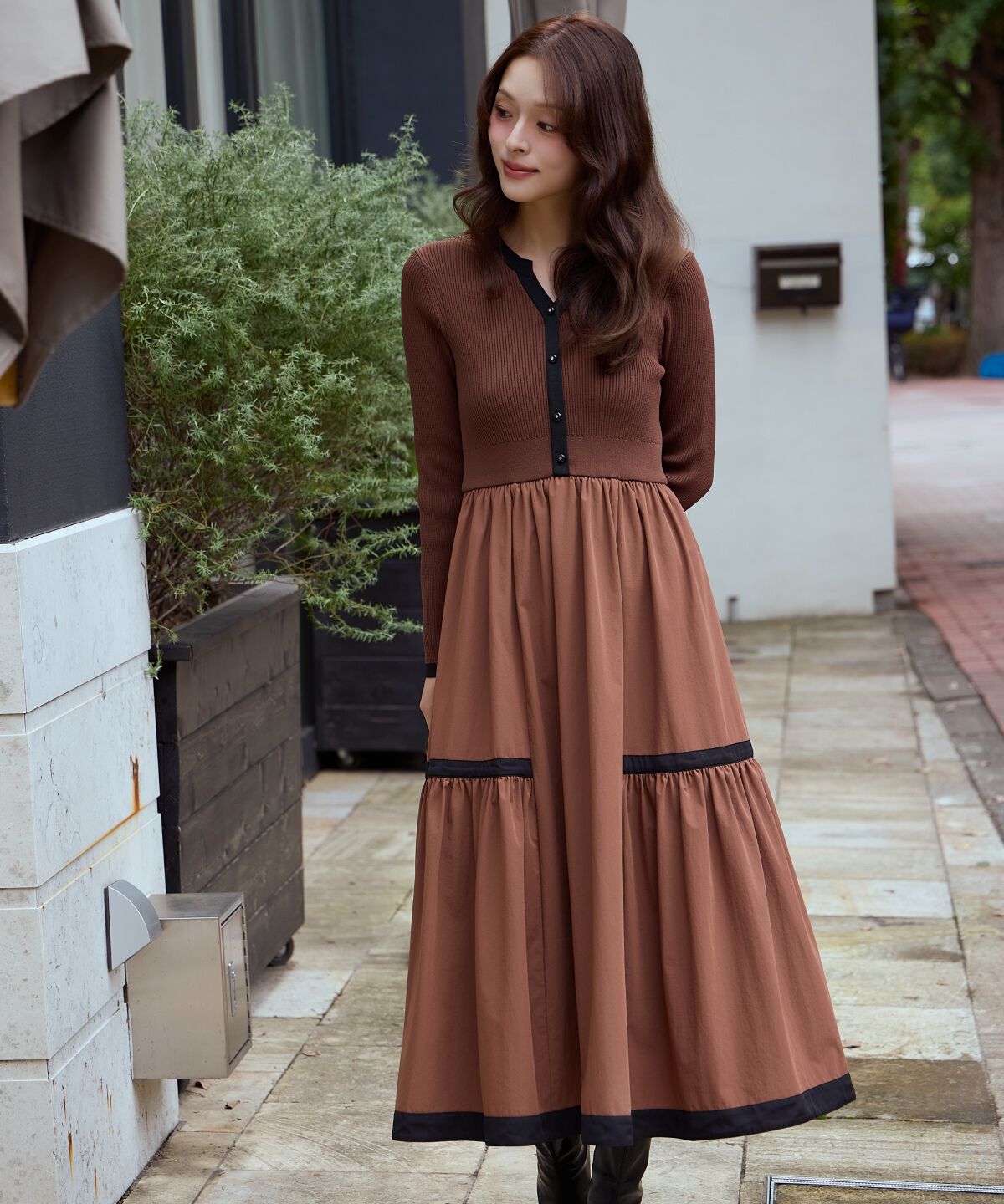 アンドクチュール「配色ニットドッキングワンピース」|ワンピース|