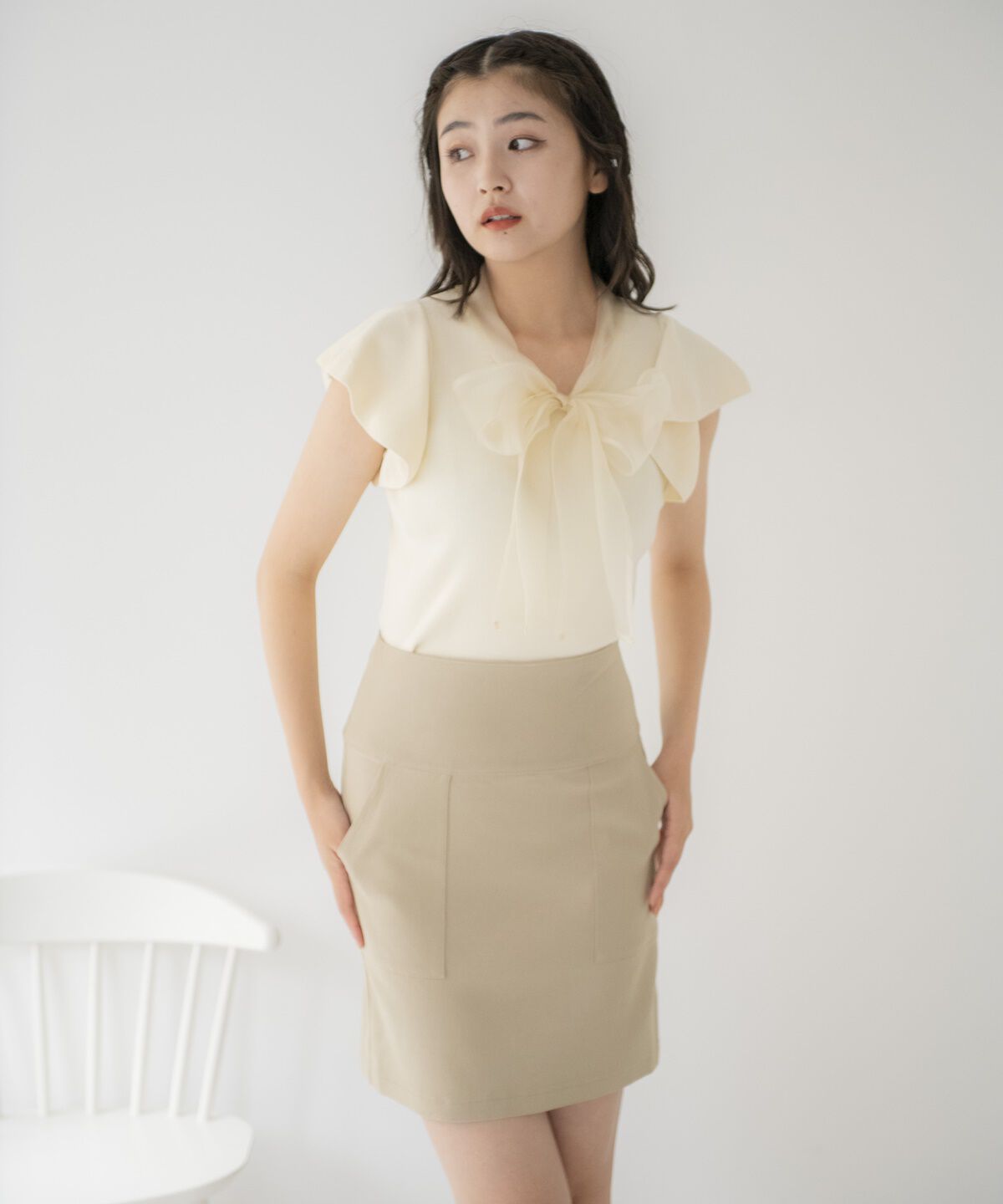 REDYAZEL「ストレッチタイトミニスカート」|タイト|ベージュ