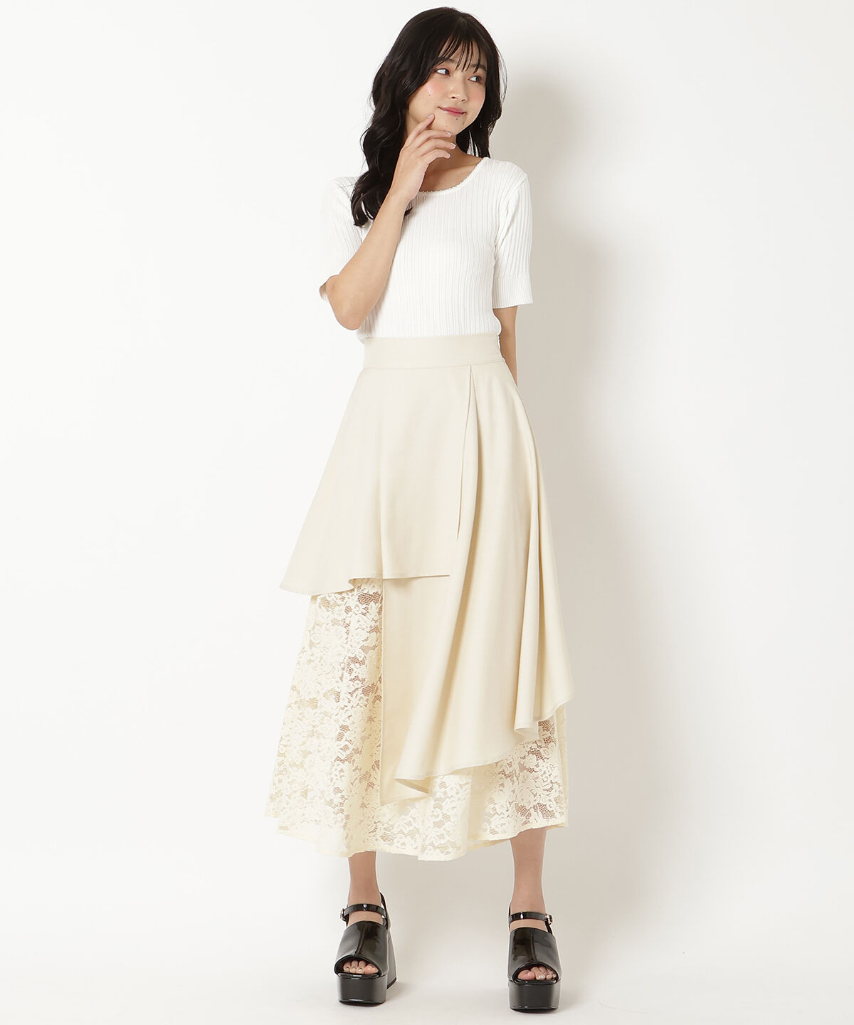 REDYAZEL「レースドッキングスカート」|フレア|