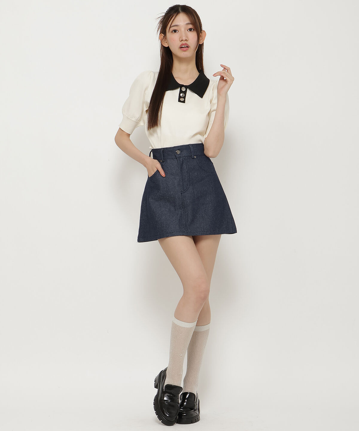 REDYAZEL「デニムライクAラインミニスカート」|スカート|