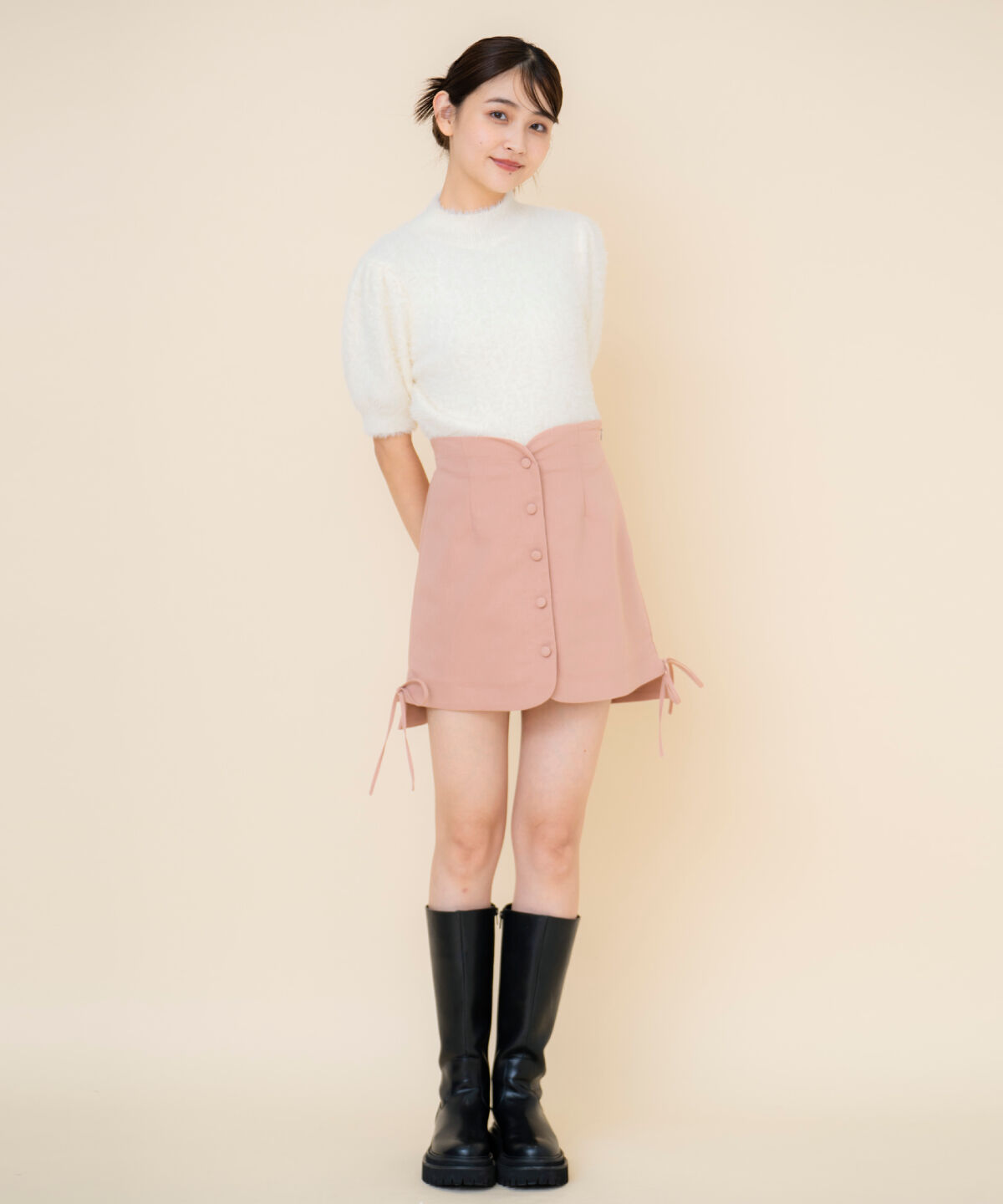 REDYAZEL「フロントボタンミニスカート」|台形|ピンク