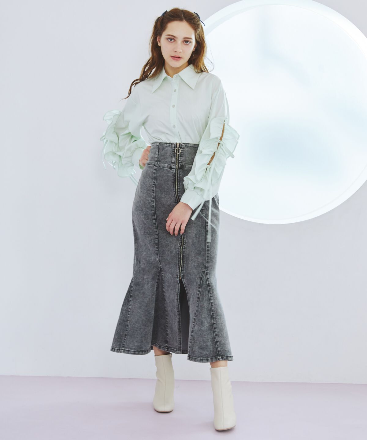 REDYAZEL「フロントジップデニムマーメイドスカート」|タイト|