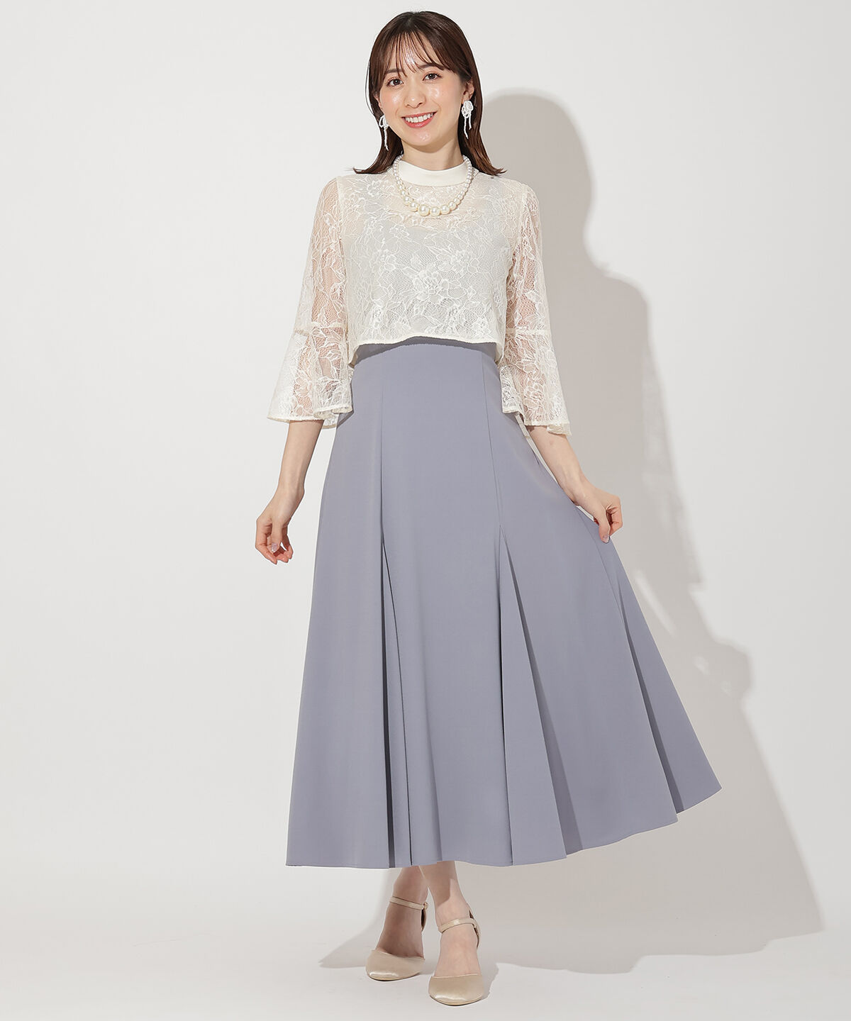 WILLSELECTION「配色レースレイヤードマーメイドワンピース」|ドレス|オフ